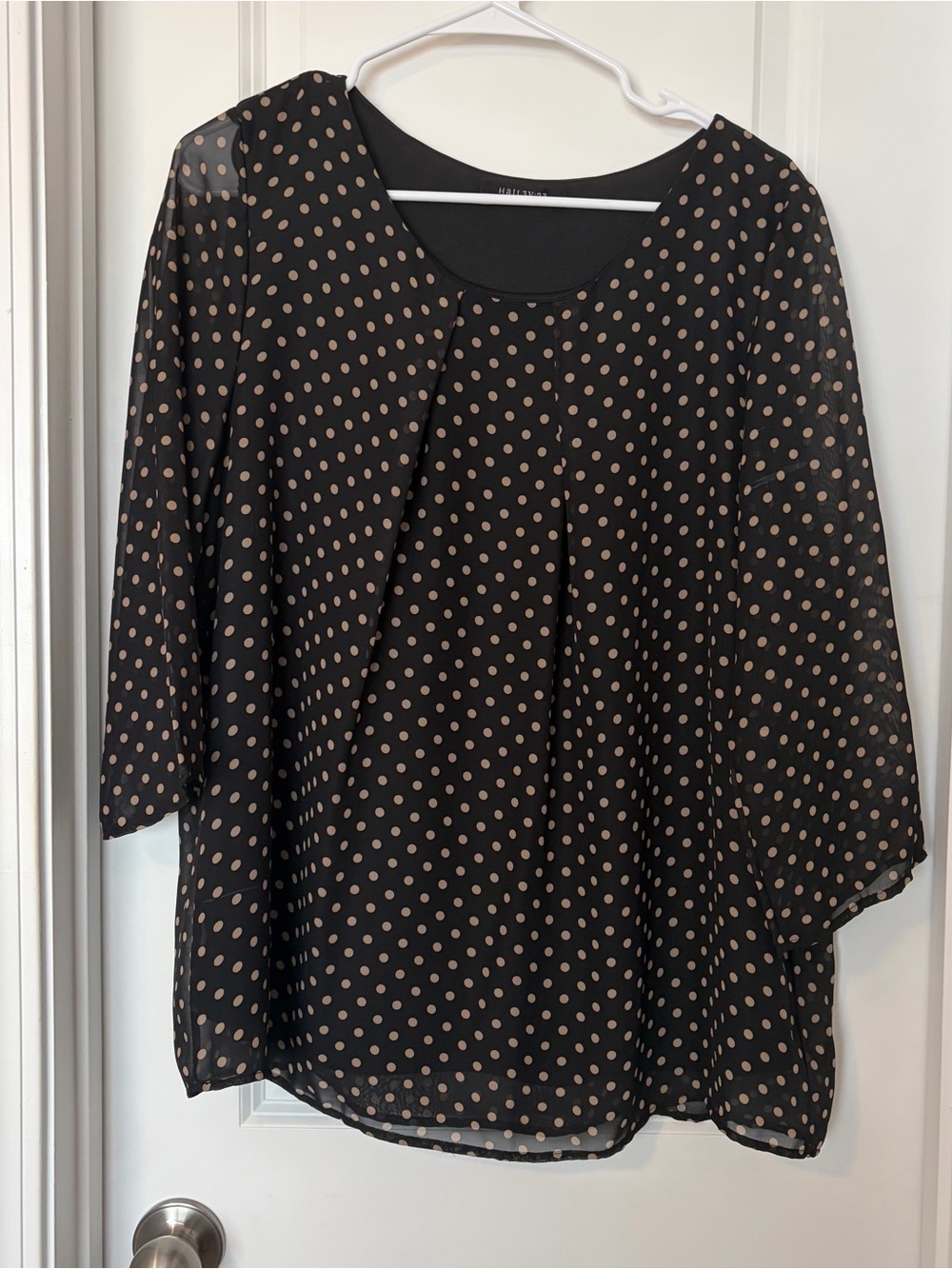 Hail3y:23- Women's Black Blouse with Beige Polka Dots - Round Neck 
Size XL